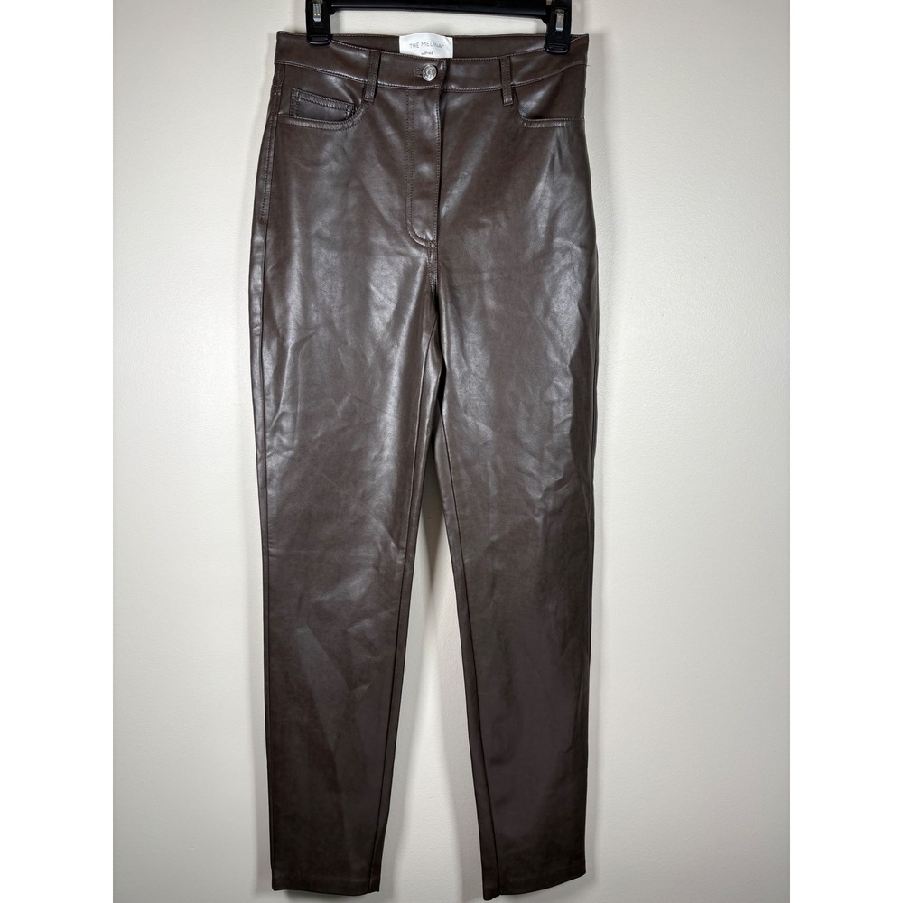 Wilfred Aritzia Melina Pant Vegan Leather High Rise Straight Leg Brown Size 6‎ - Picture 2 of 14
